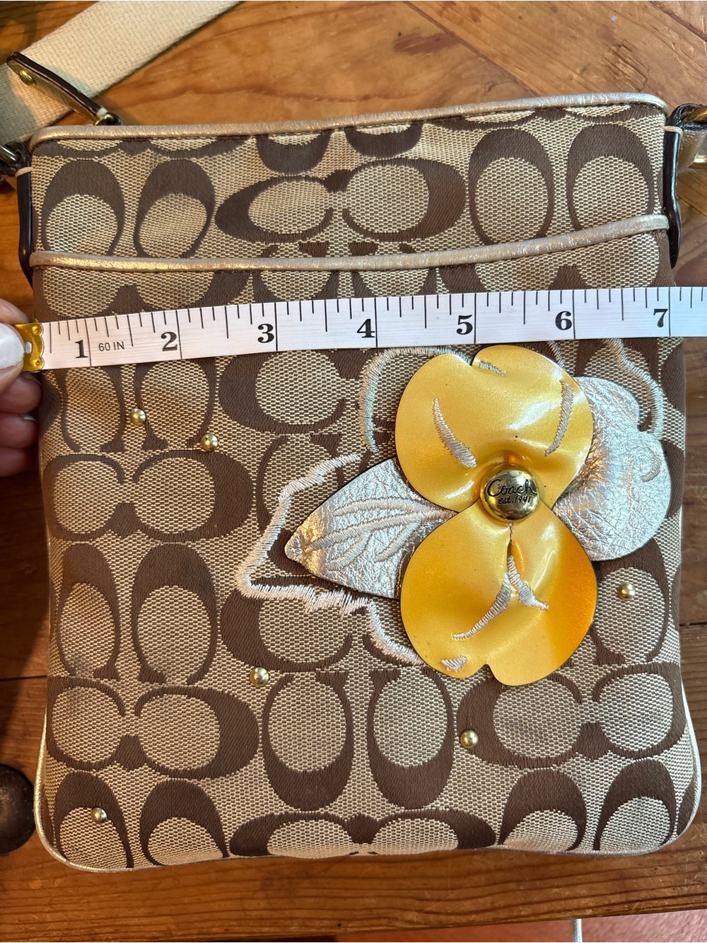 Coach Brown Signature Crossbody with Gold Floral Appliqué - Picture 8 of 9